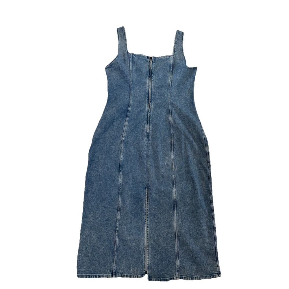 Abercrombie & Fitch Blue Denim Pinafore Column Square Neck Zip Midi Dress XLP - Picture 2 of 8